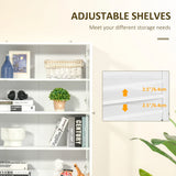HOMCOM Modern Bookcase with Glass Doors, Display Storage Cabinet with Adjustable Shelves for Living Room, Study, Home Office, Kitchen Cupboard with Small Open Counter, White
