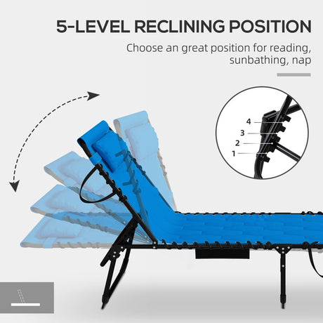 Outsunny Padded Sun Lounger, with Five-Position Reclining Back - Blue