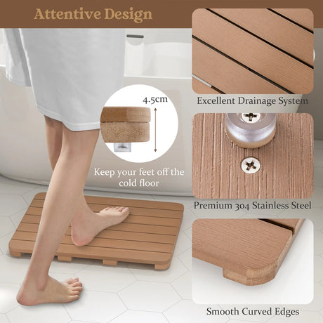 Waterproof HIPS Bath Spa Shower Mat with Non Slip Foot Pads-Brown