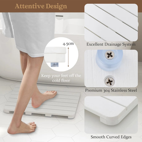 Waterproof HIPS Bath Spa Shower Mat with Non Slip Foot Pads-White