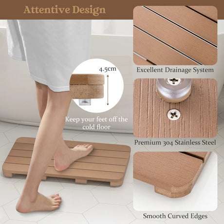 Waterproof HIPS Spa Shower Mat for Bathroom with Non Slip Foot Pads-Brown
