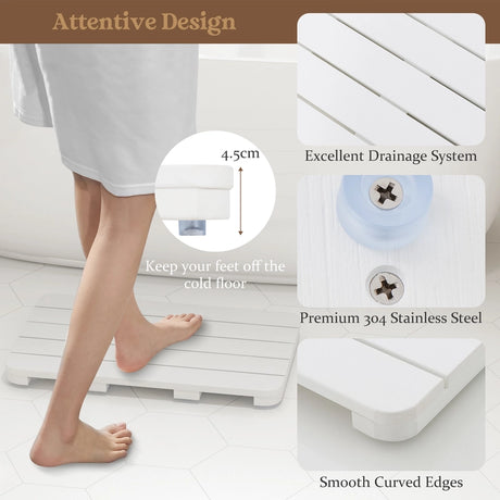 Waterproof HIPS Spa Shower Mat for Bathroom with Non Slip Foot Pads-White