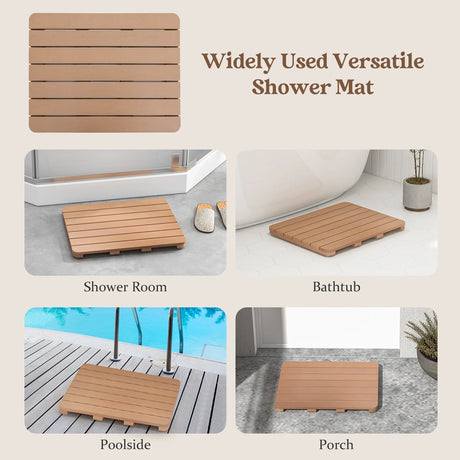 Waterproof HIPS Bath Spa Shower Mat with Non Slip Foot Pads-Brown