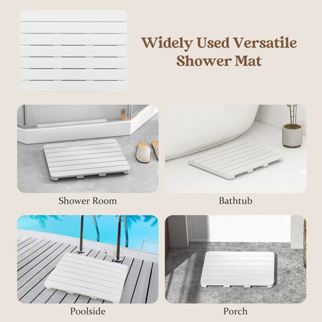 Waterproof HIPS Bath Spa Shower Mat with Non Slip Foot Pads-White