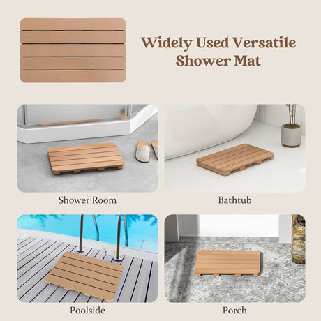 Waterproof HIPS Spa Shower Mat for Bathroom with Non Slip Foot Pads-Brown