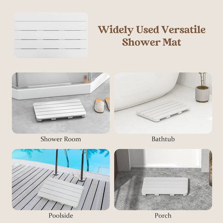 Waterproof HIPS Spa Shower Mat for Bathroom with Non Slip Foot Pads-White