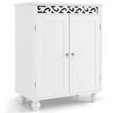 Freestanding Bathroom Cabinet Floor Storage Organizer with Adjustable Shelf and Solid Wood Legs-White