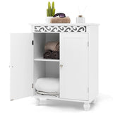 Freestanding Bathroom Cabinet Floor Storage Organizer with Adjustable Shelf and Solid Wood Legs-White