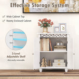 Freestanding Bathroom Cabinet Floor Storage Organizer with Adjustable Shelf and Solid Wood Legs-White