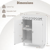 Freestanding Bathroom Cabinet Floor Storage Organizer with Adjustable Shelf and Solid Wood Legs-White