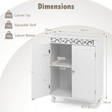 Freestanding Bathroom Cabinet Floor Storage Organizer with Adjustable Shelf and Solid Wood Legs-White