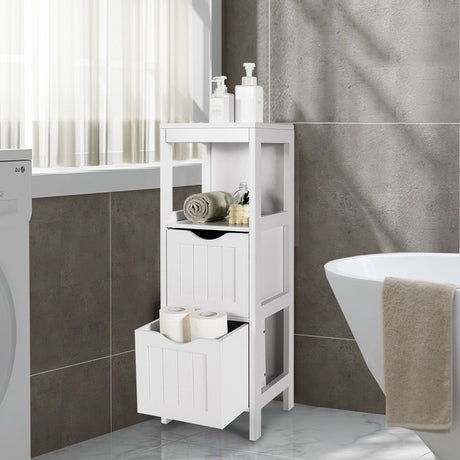Freestanding Storage Cabinet with 2 Removable Drawers for Bathroom-White