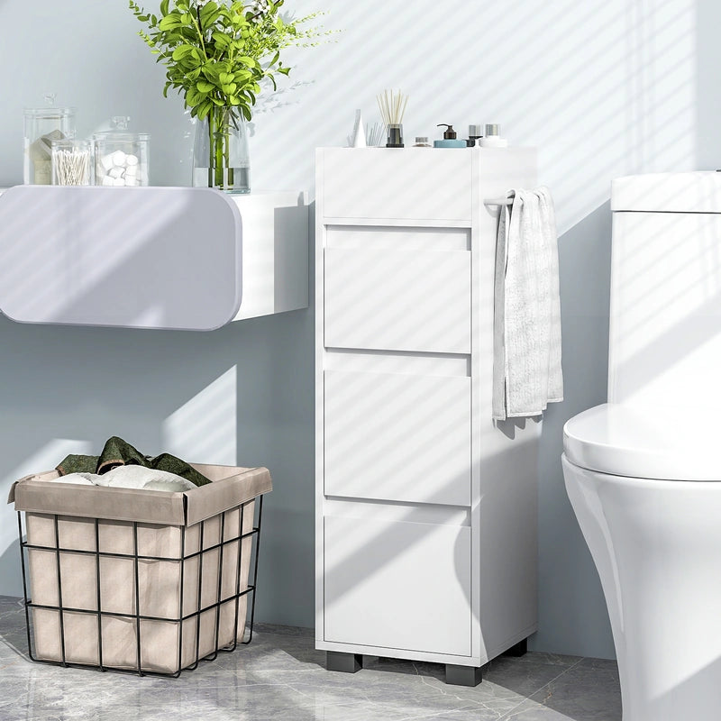 Bathroom Floor Cabinet with 3 Drawers, 4 Top Dividers and 1 Towel Rack-White