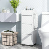 Bathroom Floor Cabinet with 3 Drawers, 4 Top Dividers and 1 Towel Rack-White