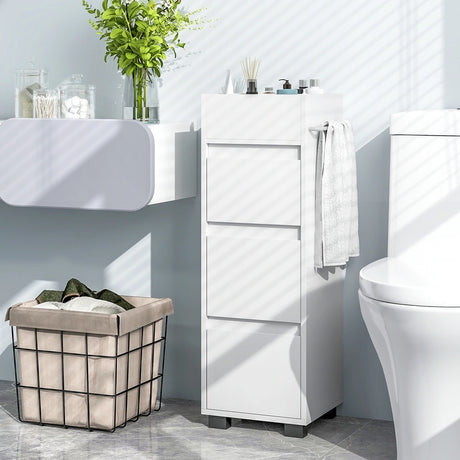 Bathroom Floor Cabinet with 3 Drawers, 4 Top Dividers and 1 Towel Rack-White