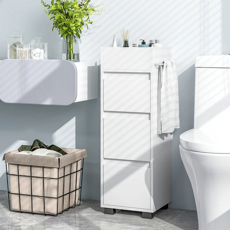 Bathroom Floor Cabinet with 3 Drawers, 4 Top Dividers and 1 Towel Rack-White