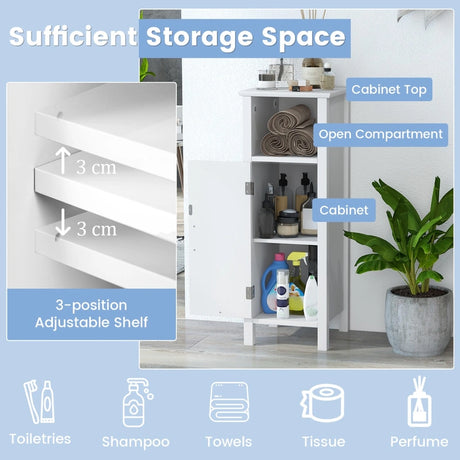Adjustable Floor Storage Cabinet with Single Door for Bathroom