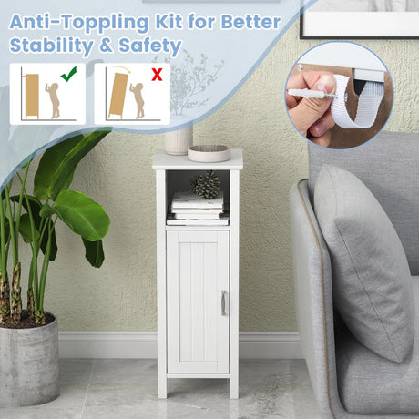 Adjustable Floor Storage Cabinet with Single Door for Bathroom