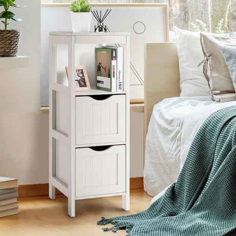 Freestanding Storage Cabinet with 2 Removable Drawers for Bathroom-White