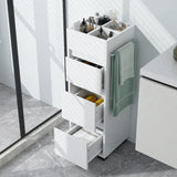Bathroom Floor Cabinet with 3 Drawers, 4 Top Dividers and 1 Towel Rack-White