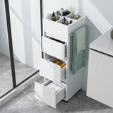 Bathroom Floor Cabinet with 3 Drawers, 4 Top Dividers and 1 Towel Rack-White
