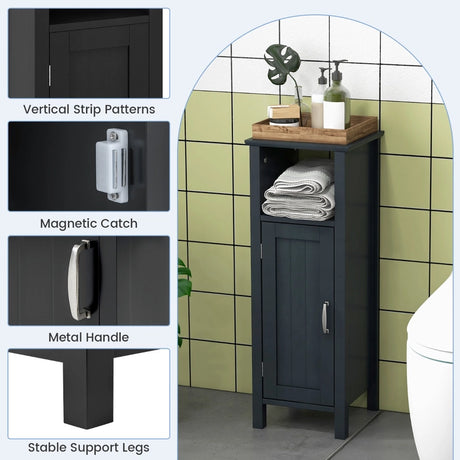 Bathroom Storage Organizer with 2-Tier Cabinet-Black