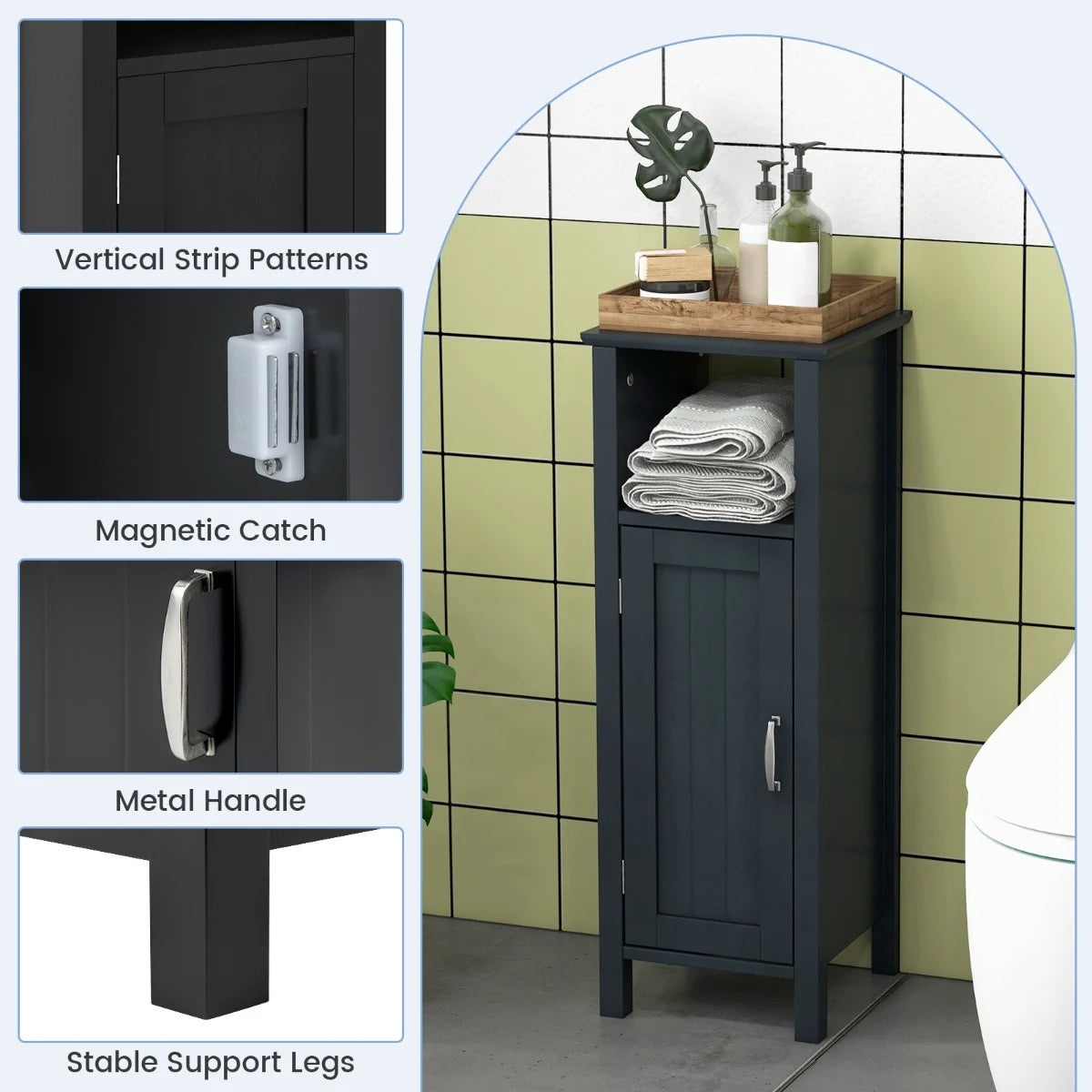 Bathroom Storage Organizer with 2-Tier Cabinet-Black