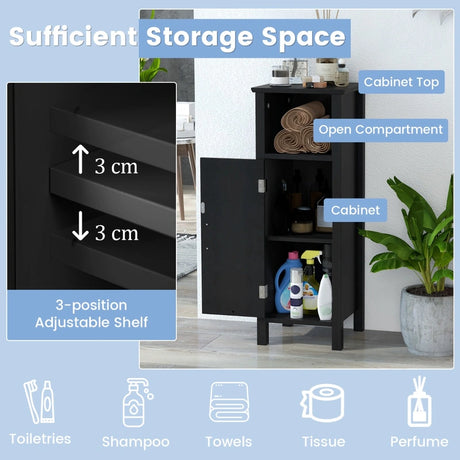 Bathroom Storage Organizer with 2-Tier Cabinet-Black