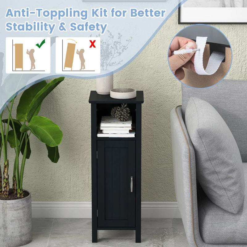 Bathroom Storage Organizer with 2-Tier Cabinet-Black