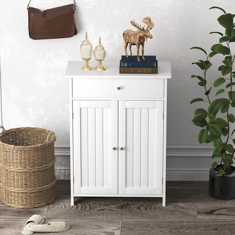 Bathroom Floor Cabinet Freestanding Storage Organizer with 2 Doors-White