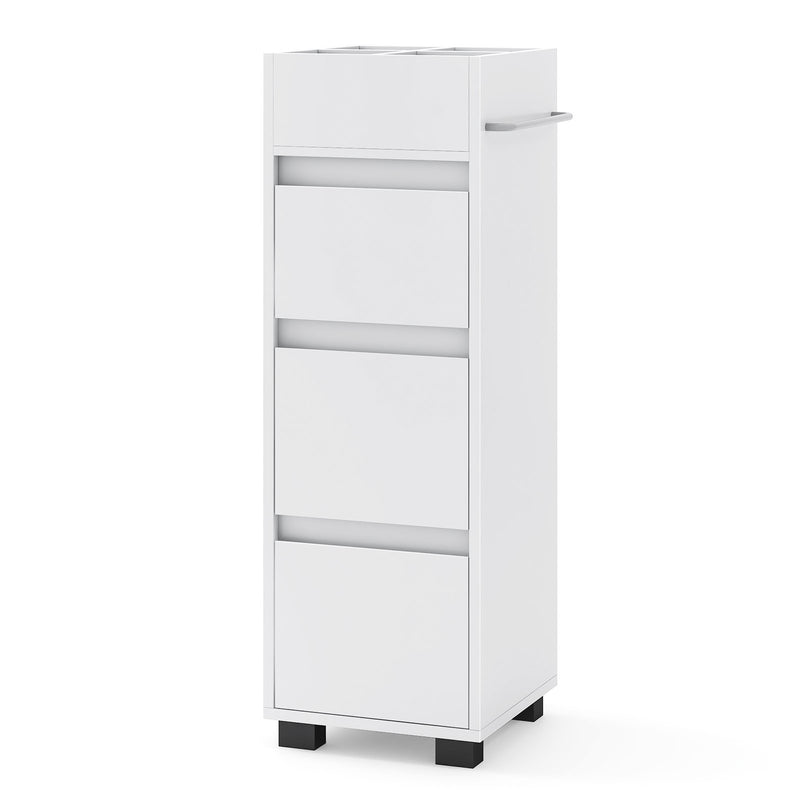 Bathroom Floor Cabinet with 3 Drawers, 4 Top Dividers and 1 Towel Rack-White