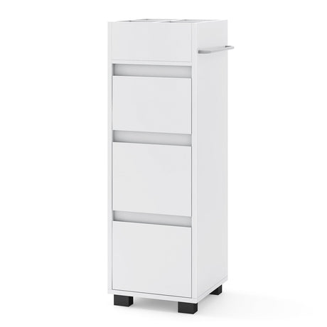 Bathroom Floor Cabinet with 3 Drawers, 4 Top Dividers and 1 Towel Rack-White