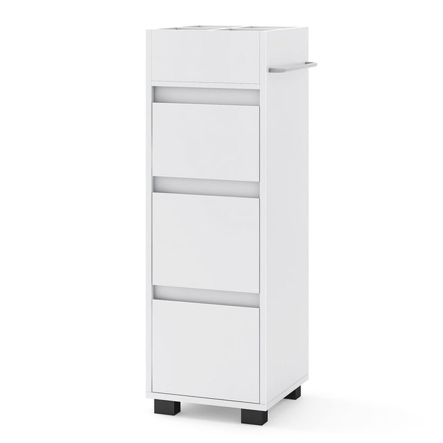 Bathroom Floor Cabinet with 3 Drawers, 4 Top Dividers and 1 Towel Rack-White