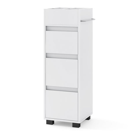 Bathroom Floor Cabinet with 3 Drawers, 4 Top Dividers and 1 Towel Rack-White