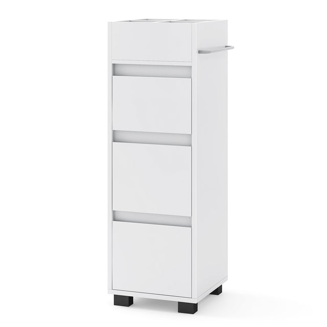 Bathroom Floor Cabinet with 3 Drawers, 4 Top Dividers and 1 Towel Rack-White
