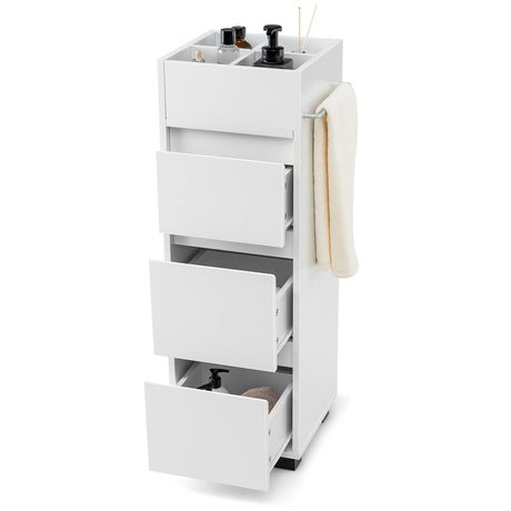 Bathroom Floor Cabinet with 3 Drawers, 4 Top Dividers and 1 Towel Rack-White