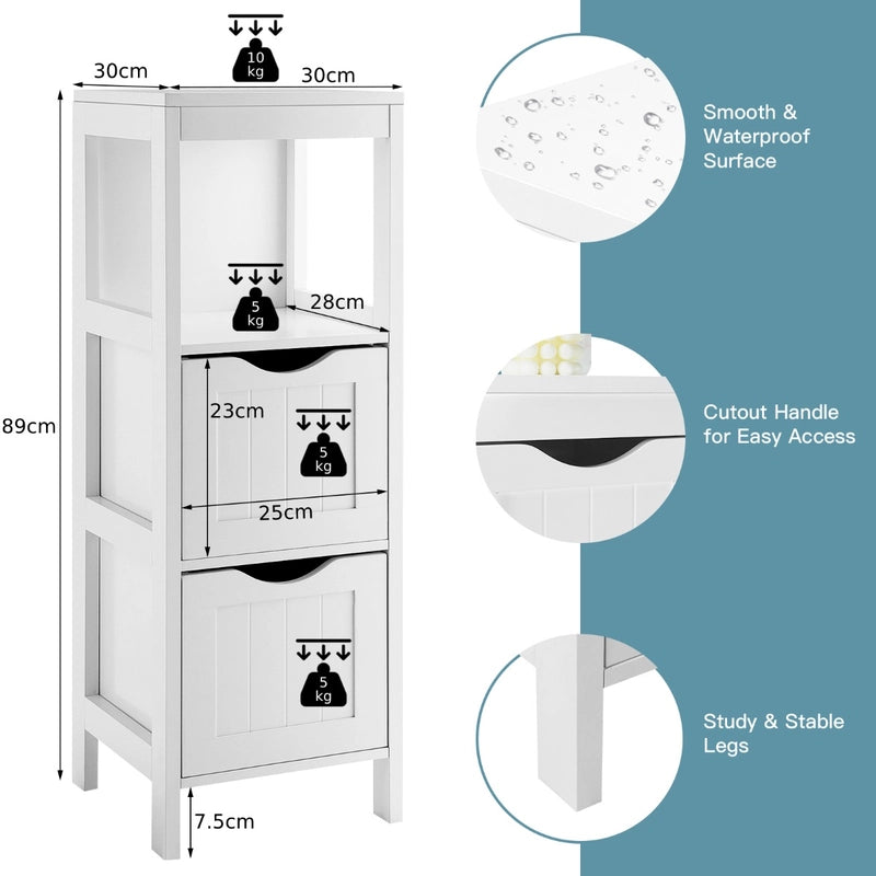 Freestanding Storage Cabinet with 2 Removable Drawers for Bathroom-White