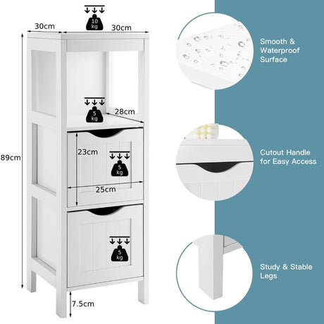 Freestanding Storage Cabinet with 2 Removable Drawers for Bathroom-White