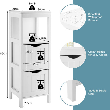 Freestanding Storage Cabinet with 2 Removable Drawers for Bathroom-White