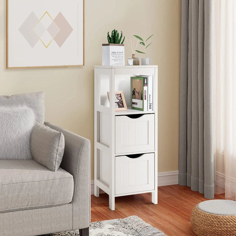 Freestanding Storage Cabinet with 2 Removable Drawers for Bathroom-White