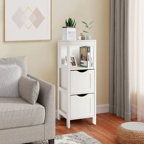 Freestanding Storage Cabinet with 2 Removable Drawers for Bathroom-White