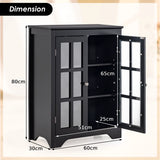 Freestanding Display Storage Cabinet with 2 Glass Doors and Adjustable Shelves-Black