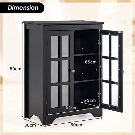 Freestanding Display Storage Cabinet with 2 Glass Doors and Adjustable Shelves-Black