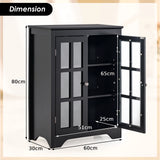 Freestanding Display Storage Cabinet with 2 Glass Doors and Adjustable Shelves-Black
