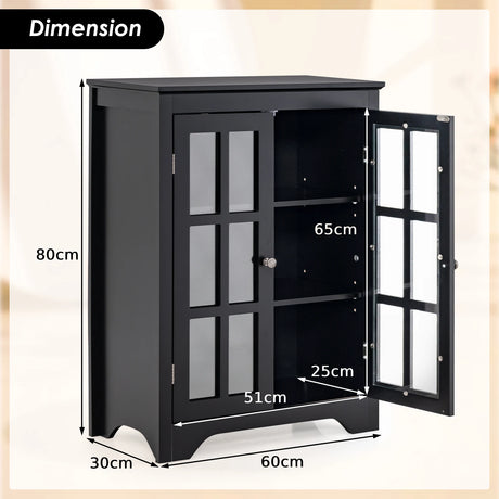 Freestanding Display Storage Cabinet with 2 Glass Doors and Adjustable Shelves-Black