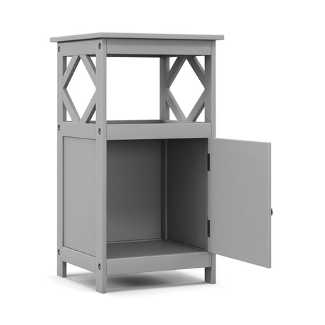 Bathroom Floor Cabinet Side Storage Organizer with Open Shelf and Single Door-Gray