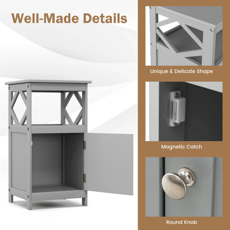Bathroom Floor Cabinet Side Storage Organizer with Open Shelf and Single Door-Gray