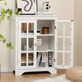 Freestanding Display Storage Cabinet with 2 Glass Doors and Adjustable Shelves-White