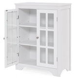 Freestanding Display Storage Cabinet with 2 Glass Doors and Adjustable Shelves-White