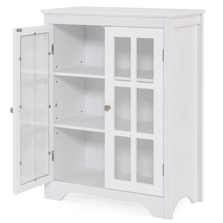 Freestanding Display Storage Cabinet with 2 Glass Doors and Adjustable Shelves-White